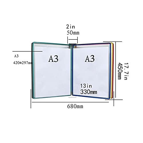 EliteBloom Wall Mount Reference Display System, Hanging Wall File Organizer, A3 Display Folder -, [16.53Inch×11.69Inch] 10 Pockets, Attached to Metal Device,Folders,Green-17.7x13x2IN