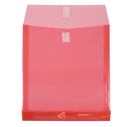 JAM PAPER Plastic Expansion Envelopes with Hook & Loop Closure - Letter Open End - 9 3/4 x 11 3/4 with 1 Inch Expansion - Red - 12/Pack