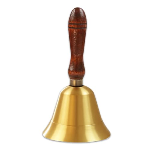 Solid Brass Handbell with Wooden Handle – Loud Hand Call Bell for Teachers, Classroom, Wedding, Restaurant, Office, Meditation & Elderly Care