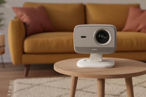 Philips Neopix 444, 4K Video Projector, Native Resolution 1080p, 500 ANSI Lumens, 10-watt Stereo Sound, Autofocus, Auto Keystone, HDMI to USB-C Cable Included, White.