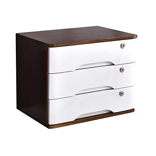 EliteBloom Desktop Storage Box with Drawers - 1/2/3/4 Tier with Lock Flat File Cabinet Storage, Desktop File Cabinet Organizers - Desktop Drawer Cabinet, Wooden File Cabinet/Desktop,D-3 Drawers