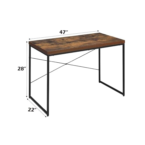roomfitters Bob Weathered Oak Writing Desk, Industrial Casual Rectangular Multi Purpose Table, Black U-Shape Frame Utility Desk