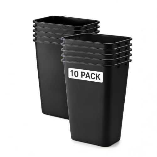 SunSierra 10 Pack, Recycle Wastebasket, 13 Qt. / 3 Gallon Rectangular Wastebasket/Trash Can Kit - Space Saving Recycling Bin, Narrow Spaces in Commercial, Kitchen, Home, Office, and Dorm - Black