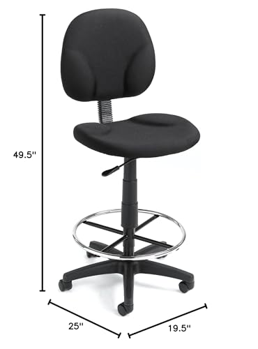 Boss Office Products Stand Up Fabric Drafting Stool Without Arms in Black (B1690-BK)