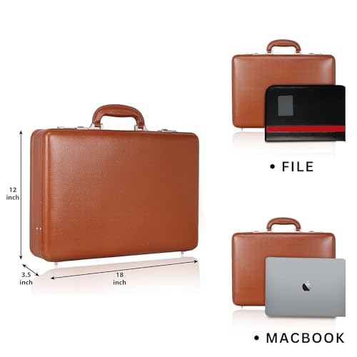 Da leather villa Full Grain Leather Briefcase Attache Case For Unisex Size L18 * W5 * H12 Inches Expandable Briefcase Bag (Tan)