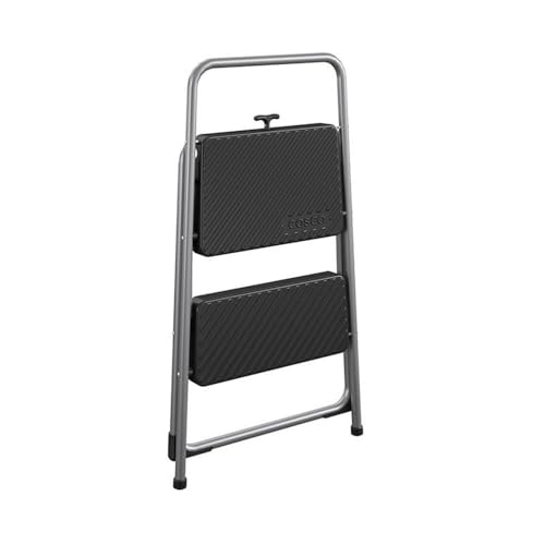 Pemberly Row 2-Step Folding Step Stool, 28.15 H x 17.32 W x 17.95 D, Platinum Finish, Lightweight ANSI Type 3 Household Stool with Slip-Resistant Steps, Stable Design for Easy Storage and Cleaning