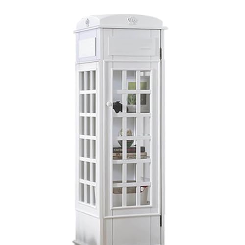LJLYYDS Wooden Telephone Standing Bookshelf Vintage,5-Tier Floor Standing Telephone Booth Bookshelf with Acrylic Door,Living Room Storage Display Bookshelf,for bookstores, Living Rooms White