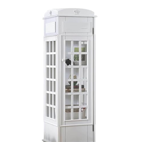 LJLYYDS Wooden Telephone Standing Bookshelf Vintage,5-Tier Floor Standing Telephone Booth Bookshelf with Acrylic Door,Living Room Storage Display Bookshelf,for bookstores, Living Rooms White