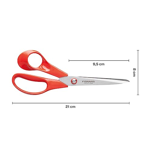 Fiskars Universal Scissors Left-Handed, Length: 21 cm, Stainless Steel Blade/Plastic Handles, Red, Classic, 1005147