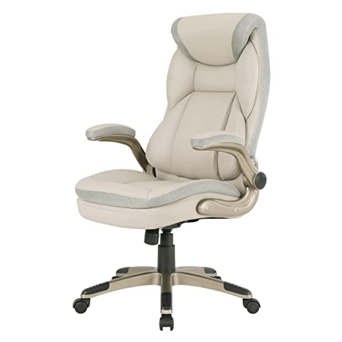 Office Star ECH Series Executive Bonded Leather Office Chair with Lumbar Support and Padded Height Adjustable Arms, Taupe with Cocoa Coated Nylon Base