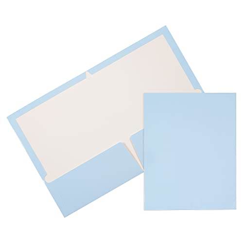 JAM PAPER Laminated Two Pocket Glossy School Folders - Letter Size - High Gloss Baby Blue - Bulk 100/Box