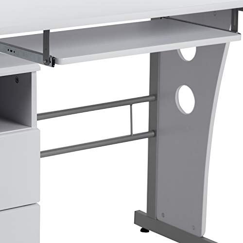 BizChair White Desk with Three Drawer Single Pedestal and Pull-Out Keyboard Tray