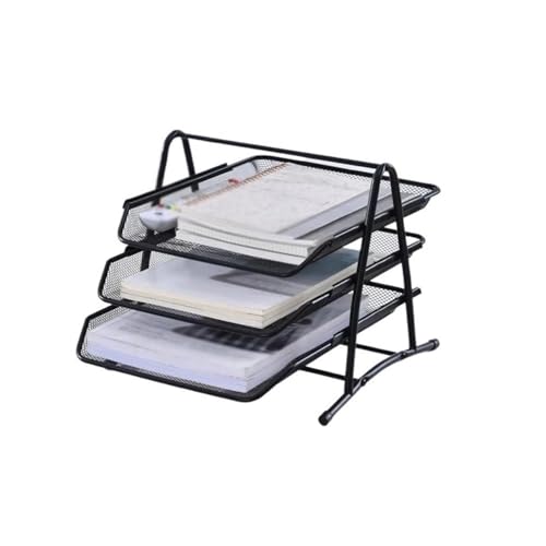 File Rack Office Supplies, Metal Three-Layer File Rack, Data Tray Storage, Drawer Style Letter Trays(Black)