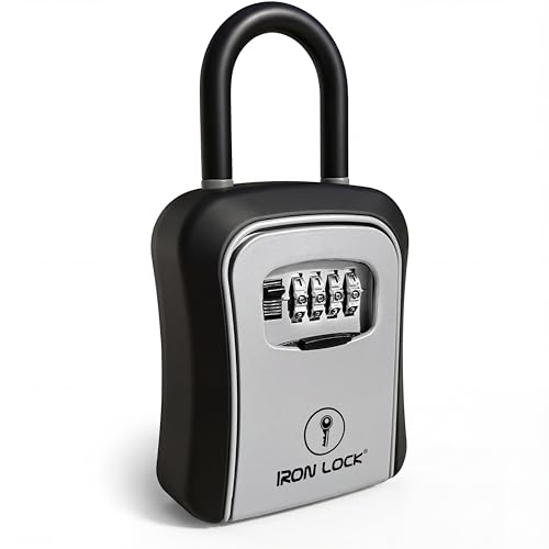 Iron Lock® Medium Key Lock Box with Code, U-Shackle Opens Fully Out (Grey)