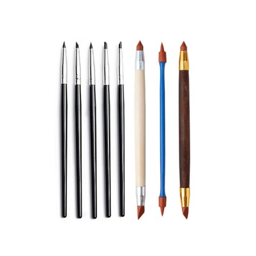 QVEZPRYX Clay Tools 8-piece Set Silicone Indentation Texture Rubber Pen Modeling DIY Hand
