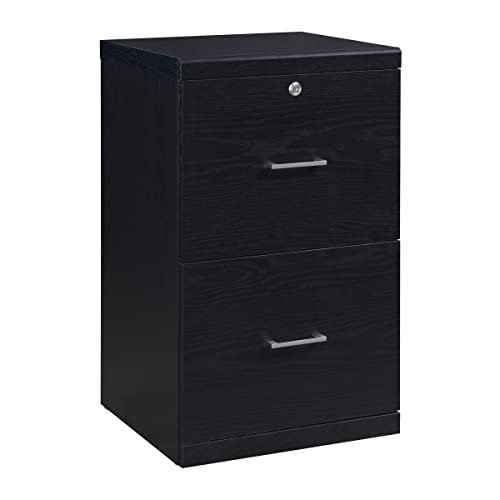 OSP Home Furnishings Alpine 2-Drawer File Cabinet with Locking Top Drawer and Lockdowel Fastening System, Vertical, Black