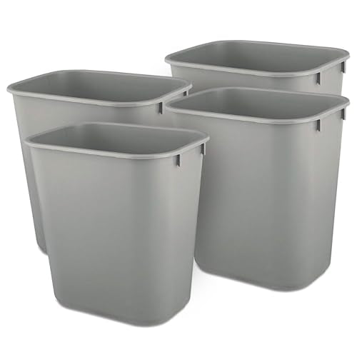Rubbermaid 2955GRA Deskside Plastic Wastebasket, Gray, 3 1/2 Gal, 4-Pack