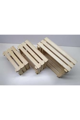 SODEF Wooden Crate Set of 3 Decorative Storage Boxes for Home Organization, Fruit, Vegetables, Crafts - Wood - Natural