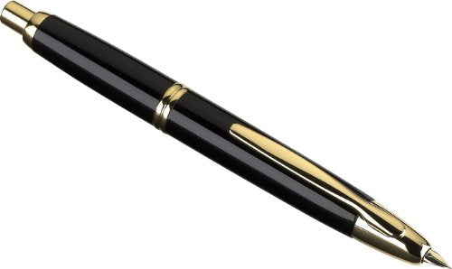 PILOT Vanishing Point Collection Refillable & Retractable Fountain Pen, Black Barrel with Gold Accents, Blue Ink, Medium Nib (60265)