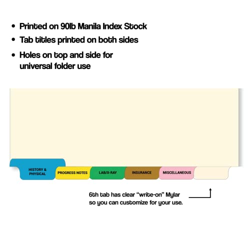 Bottom Tab Medical Chart Dividers, Set of 6, Color-Coded, 2 Boxes/130 Sets