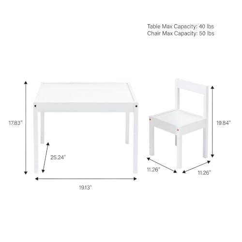 GIPXDVS 3‑Piece Table and Chair Set, Wipeable Dry‑Erase Surface, Rubber Wood Legs, Rounded Edge Treatment, Simple Assembly(White)