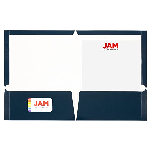 JAM PAPER Laminated Two Pocket Glossy School Folders - Letter Size - High Gloss Navy Blue - Bulk 100/Box