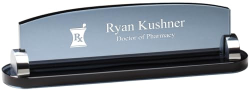 Executive Gift Shoppe | Personalized Pharmacist Theme Smoked Glass Desktop Name Plate
