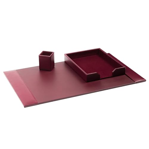 DACASSO Bonded Leather Desk Set - Luxury Leather Desk Pad & Desk Organization Essentials (Burgundy, 3 Piece)