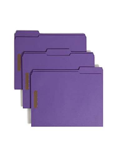 Smead Purple Fastener File Folders with Prongs, 3 Tab Letter Size