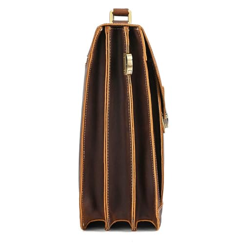Messenger Bag for Men Vintage Leather Briefcase Laptop Shoulder Bag Unisex Crossbody Messenger Satchel for Office(Dark Brown)