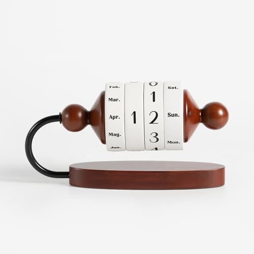 FDFDF Desk Perpetual Calendar,Wood Wheeling Calendar,Display Month Week Day Date,for Home Office,Reusable Reminder List Travel Record Card