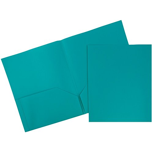 JAM PAPER Plastic 2 Pocket POP Folders - Durable School Folders - Teal Blue - Bulk 96/Pack