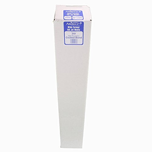 Alliance Wide Format Paper 36" x 300" High Resolution Ink Jet Media Coated Bond Rolls 96 Bright with 2" core For Aqueous and Latex Printers. 1 Roll per Carton 24 LB