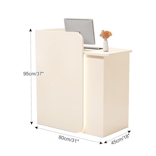 LLZJDDPLY Reception Desk with LED Lights, Front Desk with Lockable Drawer, Modern Receptionist Desk for Supermarket Convenience Store Hotel Lobby(Gray,80cm/31in)