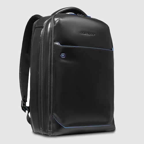 Piquadro - Blue Square Leather Travel Backpack Laptop 15.6" - Men - Black