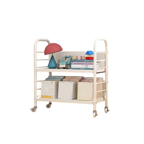 Buhelyc Library Cart Rolling Book Cart Book Storage Office Paper Storage Organizer Movable Book Rack with 4 Wheels for Office,Kitchen,Living Room,Bedroom(Size:2 Layers)
