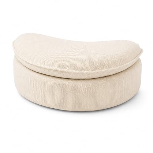 HOYOC Plush Ottoman Foot Rest, Upholstered Pouf Foot Stool with Soft Polyester Fabric, No Assembly Footrest Pedal for Couch, Sofa, Living Room, Bedroom & Office,Beige