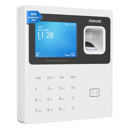 ANVIZ Time Clocks for Employees Small Business - Forever Free Cloud Software - W1 Fingerprint Biometric Clock in and Out Attendance Machine, White