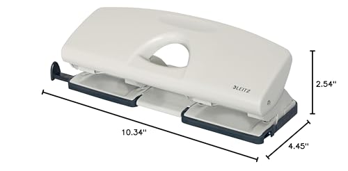 Leitz 4 Hole Punch, 25 Sheets, Guide Bar with Format Markings, Metal, 50120085 - Grey