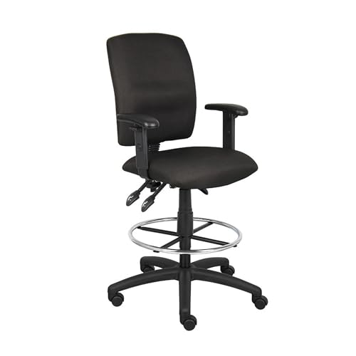 Benzara Jea Drafting Stool, Seat Tilt Lock, Adjustable Arms, Black Crepe
