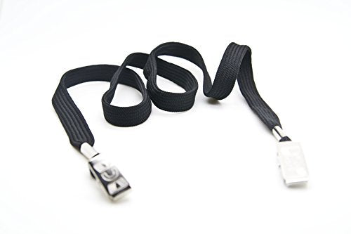 100pcs - 1/2" WIDE BLACK FLAT LANYARD WITH OPEN-ENDED CLIPS