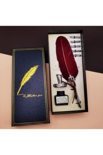 SODEF Calligraphy Set Vintage Divit Pen with Inkwell and Nib Set for Artists and Beginners - Burgundy
