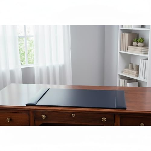 DACASSO Bonded Leather Desk Pad with Side Rails - Luxury Leather Desk Blotter for Writing (30 x 18, Navy Blue)