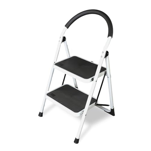 Big RED 2 Step Ladder, 400lbs Capacity Sturdy Step Stool Folding