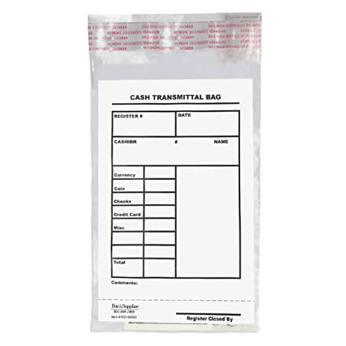 BankSupplies Cash Transmittal Bags Tamper-Evident 6W x 9H Case of 500 Clear Polyurethane with Side-Weld Seams for Currency, Coins, Checks, and Receipts