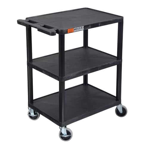 LUXOR STC222-B 3-Shelf Utility Cart, Black