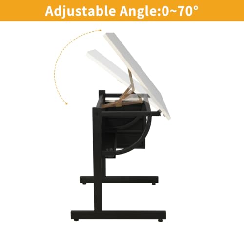 NestLude Adjustable Drafting Table with Stool, Tilting Art Desk with Storage Drawers for Home Office, Reading, Writing, Crafting. Perfect for Artists and Hobbyists (White)