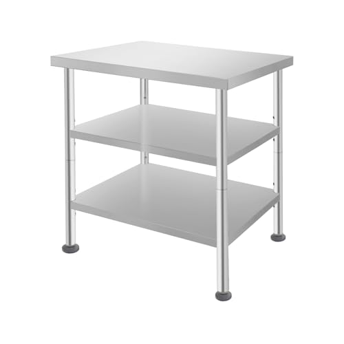 PANEKOLO 3-Tier Stainless Steel Work Table with Wheels, 24″x30″x35″ Heavy Duty Utility Cart, Adjustable Shelves, 540lbs Load, for Garage, Kitchen, Workshop – Silver