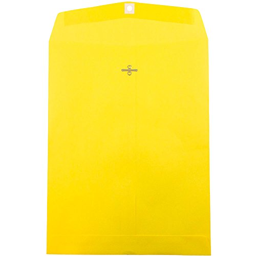 JAM PAPER 10 x 13 Open End Catalog Colored Envelopes with Clasp Closure - Yellow Recycled - Bulk 500/Box