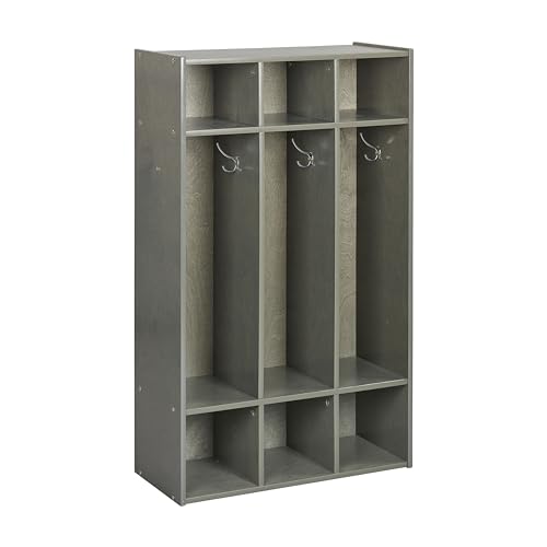 ECR4Kids Streamline 3-Section Coat Locker with Cubby Storage, Classroom Furniture, Grey Wash